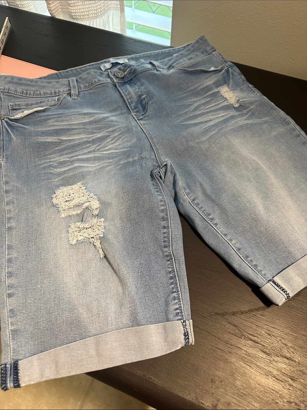 Light Wash Distressed Denim Shorts Sz 15 by YMI Luxe excellent condition